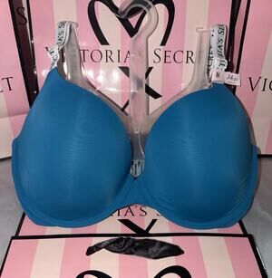 Victoria's Secret Bra T-Shirt Push Up Blue 34DD Logo Straps